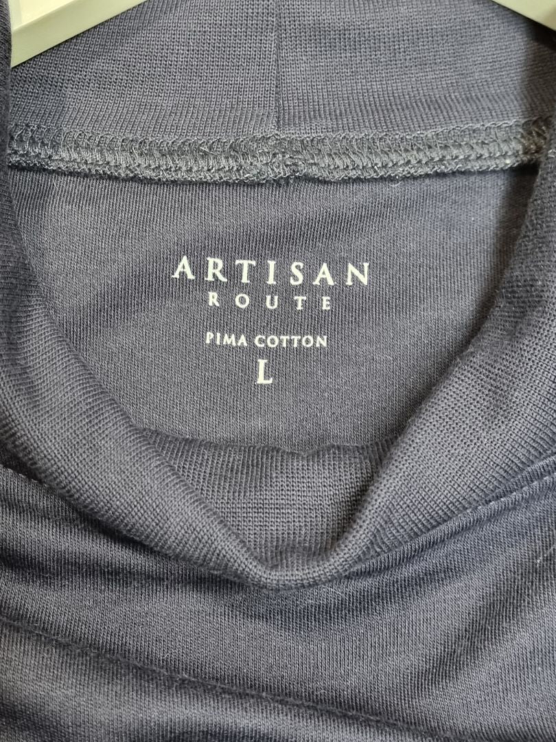 Artisan Loute Navy Roll Neck Pima Cotton Basic Top - Size L