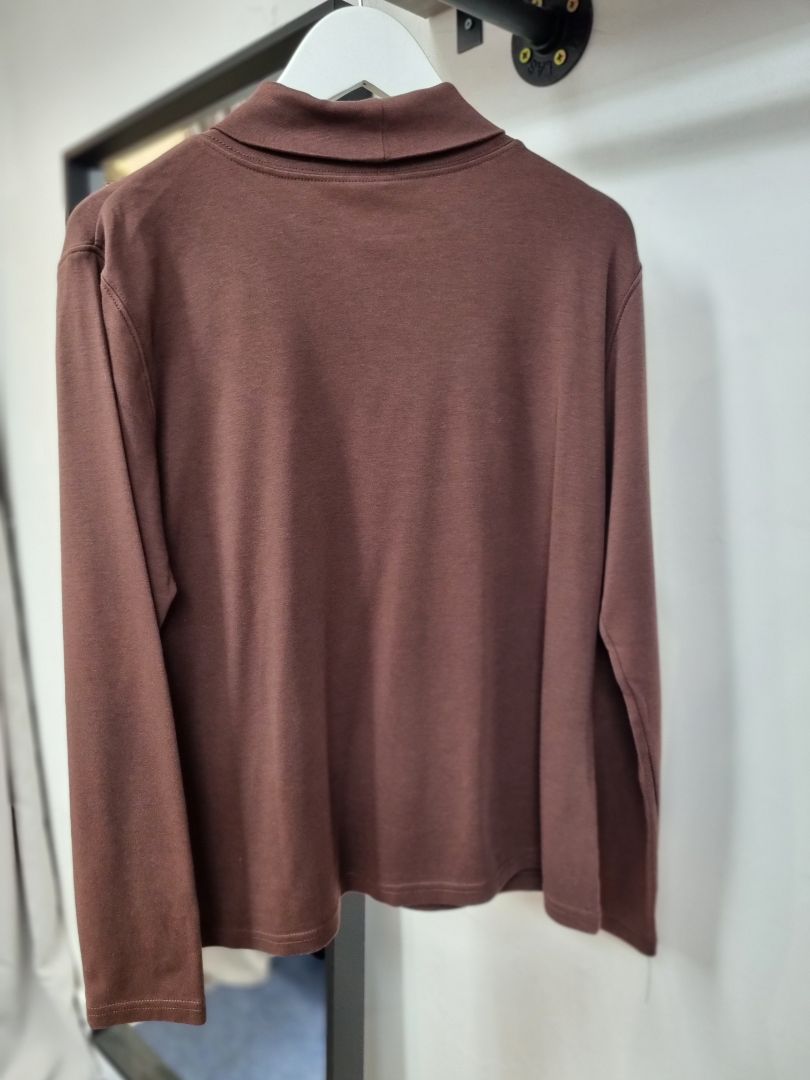 Spirit of the Andes Brown Roll Neck Pima Cotton Basic Top - Size L