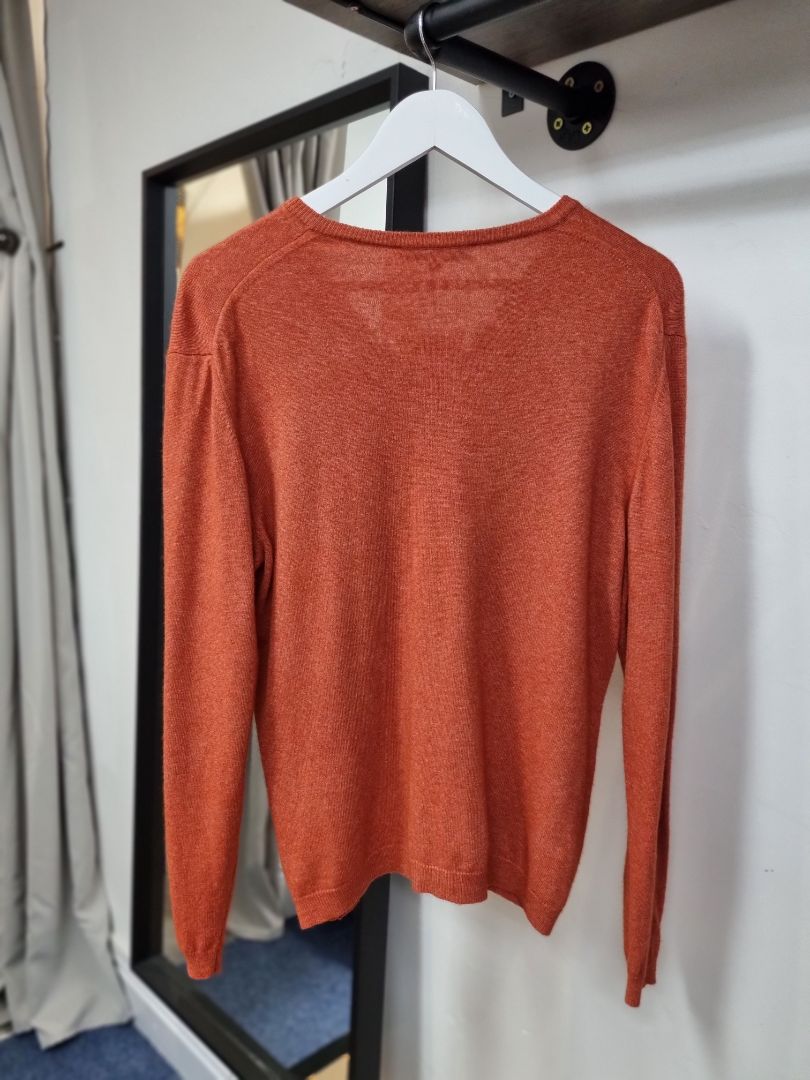 Chic & Glam Orange Button up V-Neck Cashmere Silk Wool Blend Cardigan - Size XL