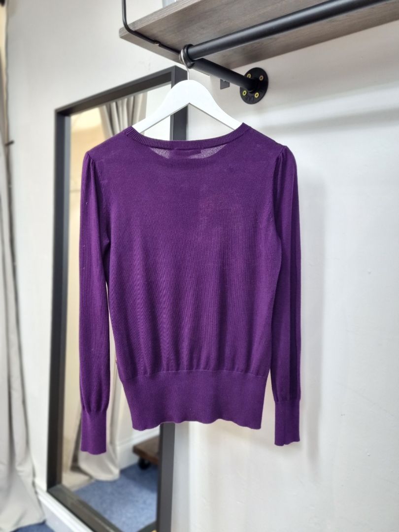 Oasis Purple Satin Front Fine Knit Jumper - Size S