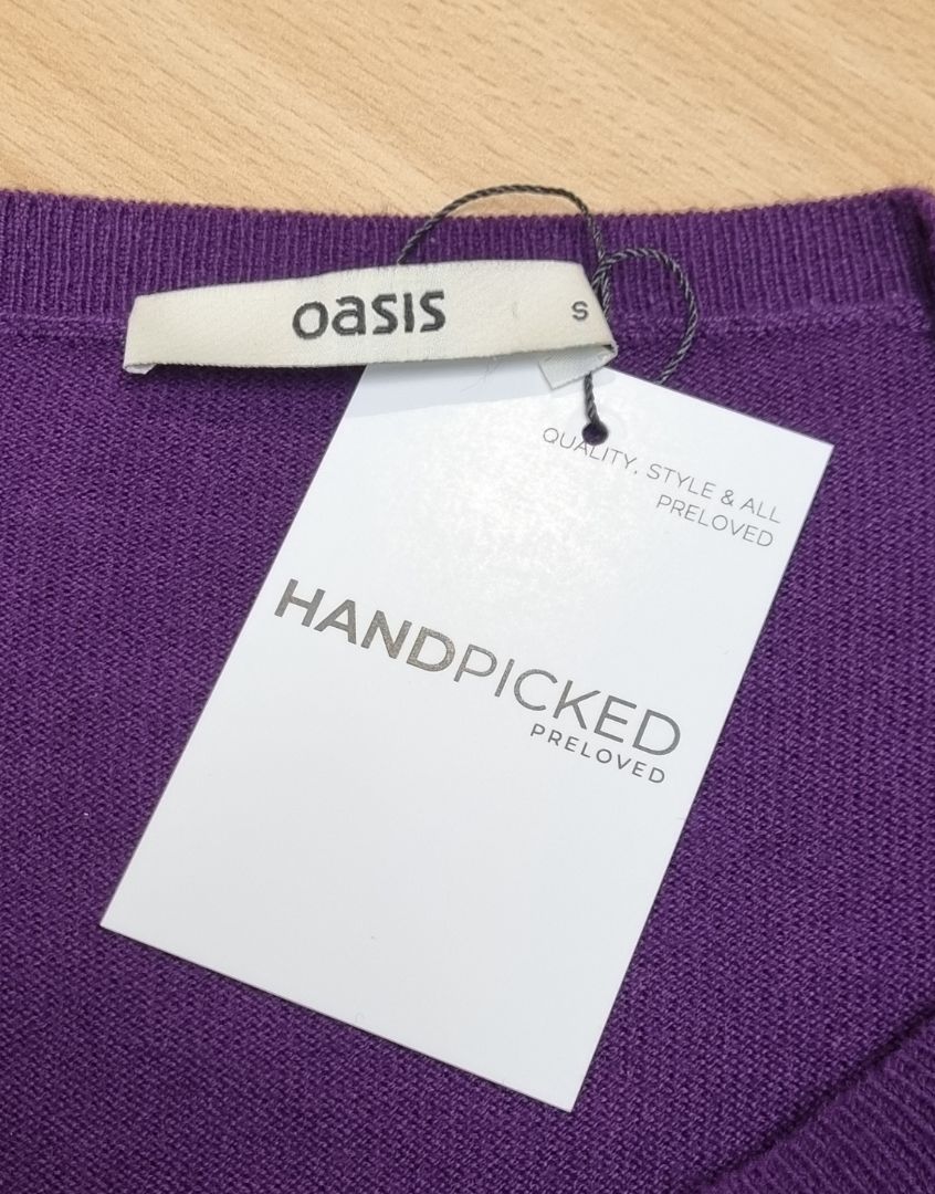 Oasis Purple Satin Front Fine Knit Jumper - Size S