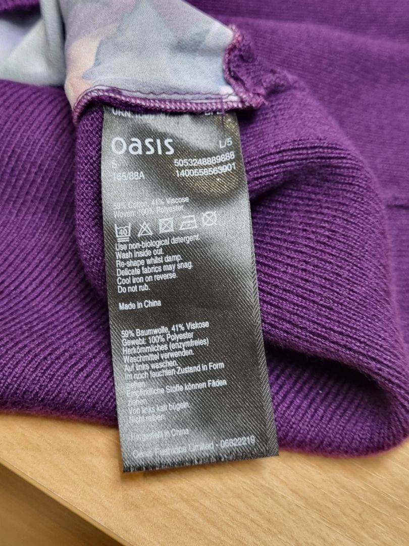 Oasis Purple Satin Front Fine Knit Jumper - Size S