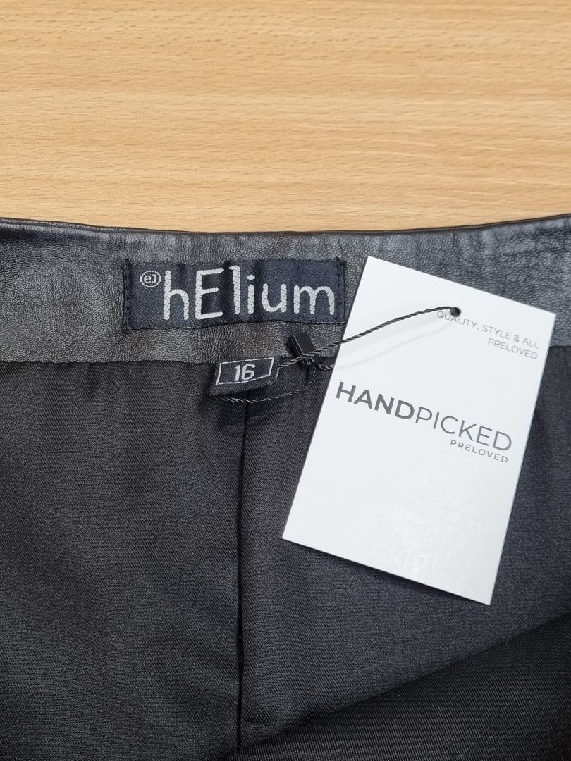 Helium Black Leather Skirt - Size 16