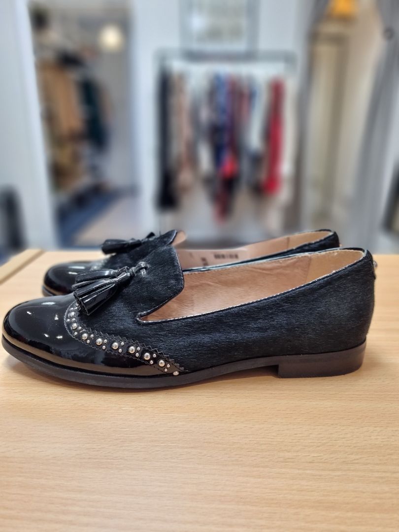 Moda in Pelle Black Calf Hair Loafer - Size 4