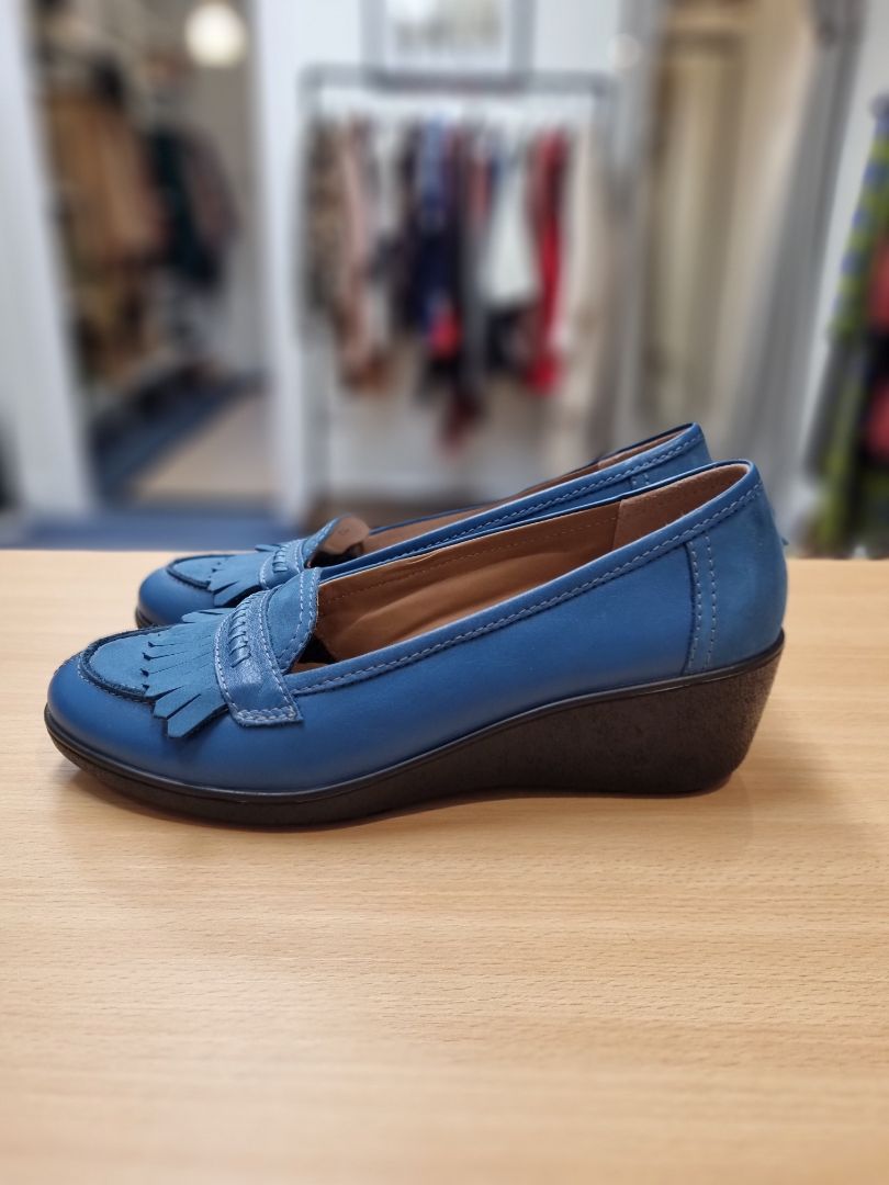 Hotter Blue Low Wedge Loafer - Size 5