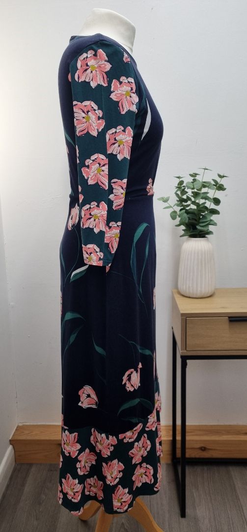 Phase Eight Navy Pink Green Jersey Midi Dress - Size 10