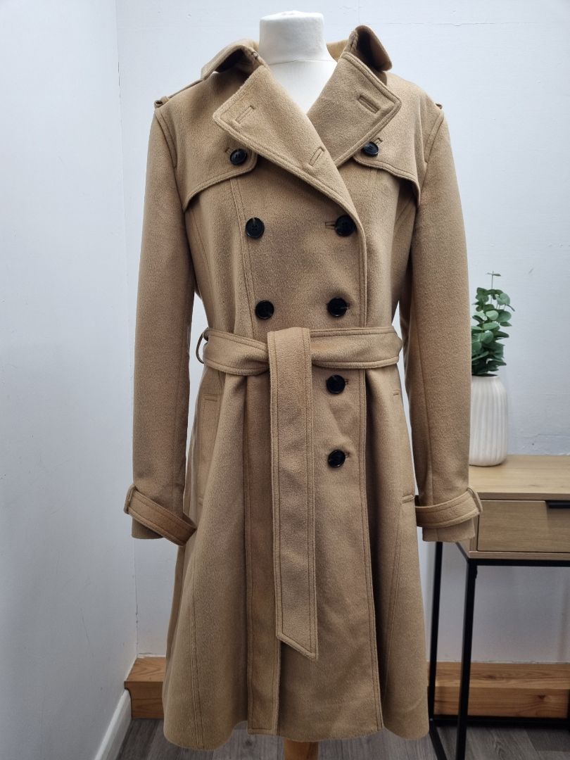 Hobbs Camel Wool Belted Coat - Size 18