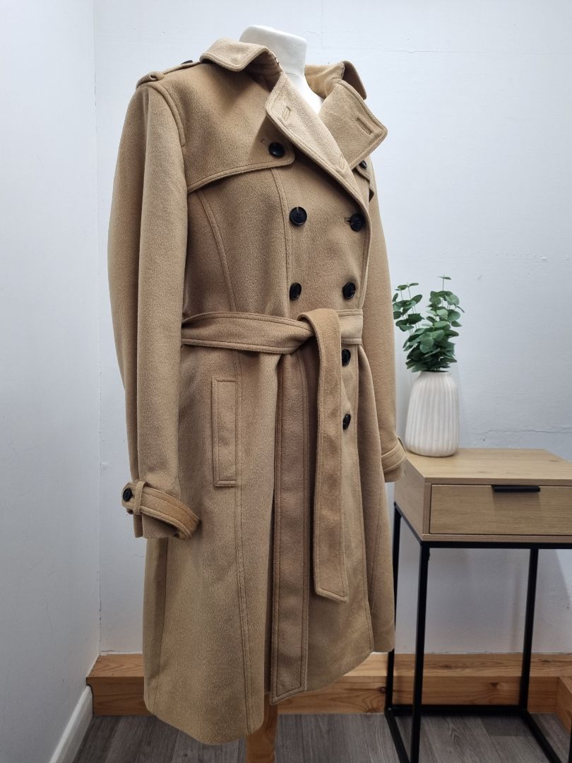 Hobbs Camel Wool Belted Coat - Size 18