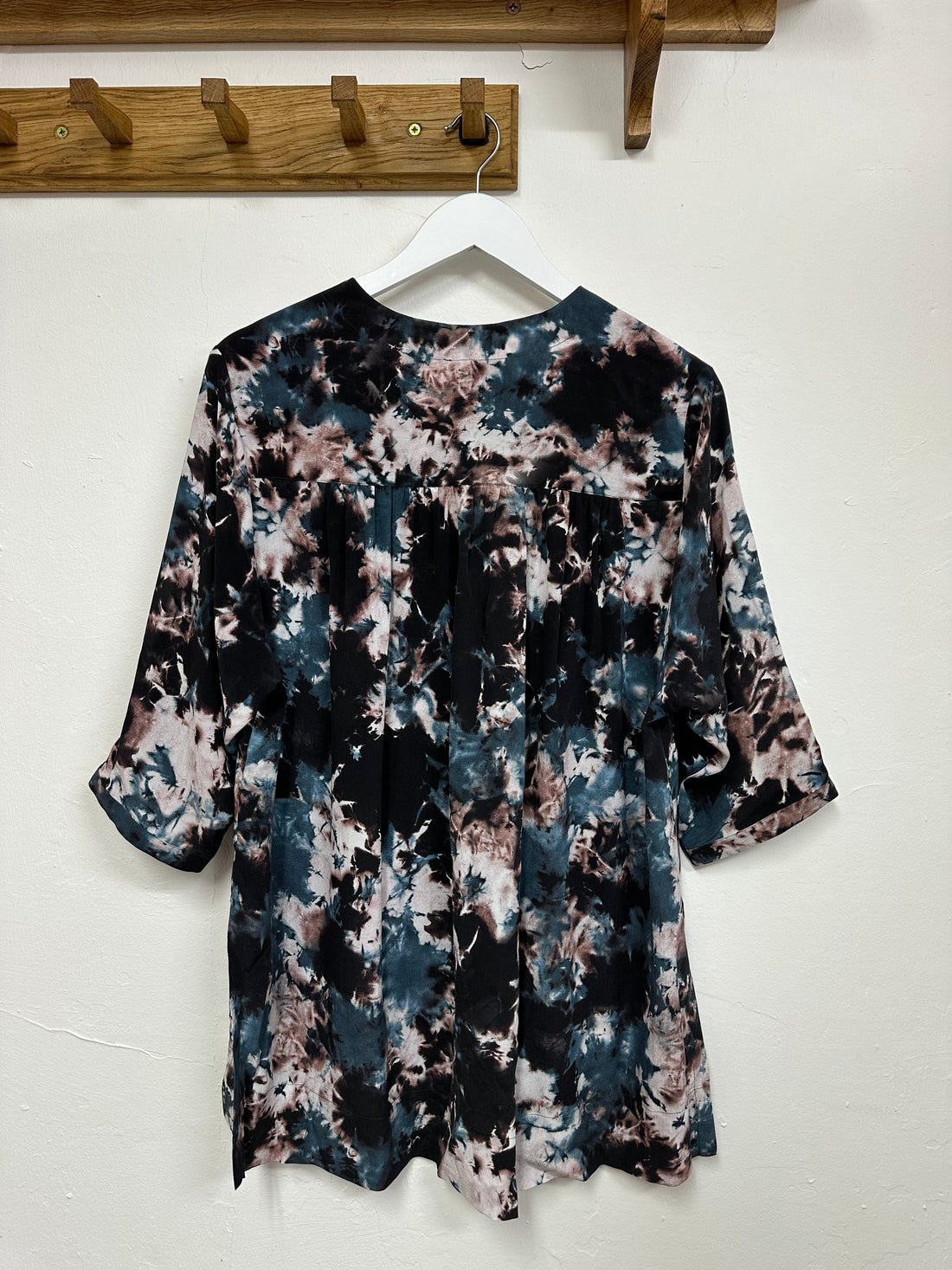 Poetry Navy Mix Abstract Print Silk Relaxed Blouse - Size 14