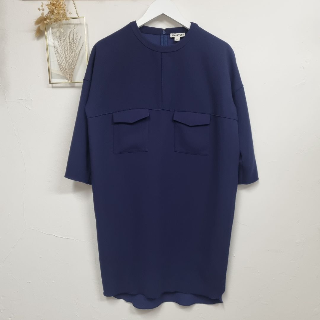 Whistles Navy Blue Oversized Shift Dress - Size 8