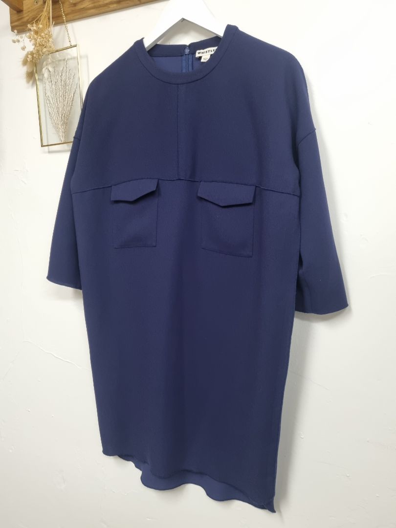 Whistles Navy Blue Oversized Shift Dress - Size 8