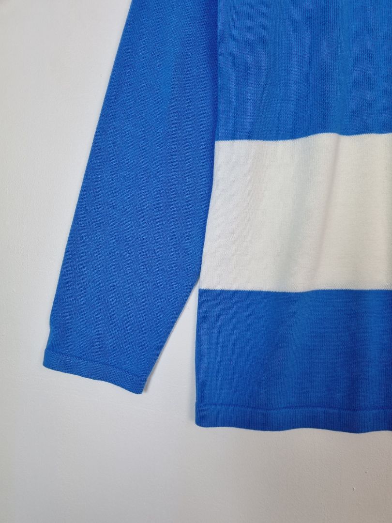 Marble Blue White Striped Fine Knit Jumper - Size 14