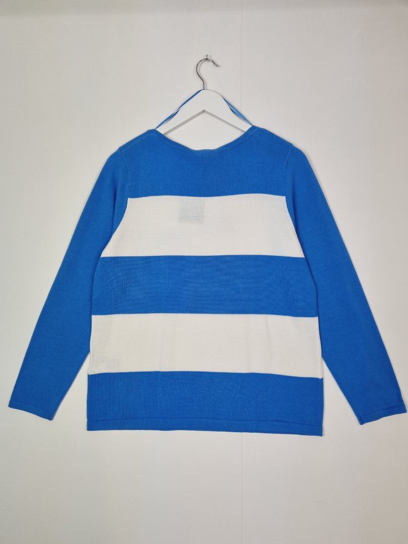 Marble Blue White Striped Fine Knit Jumper - Size 14