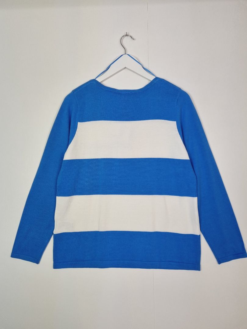 Marble Blue White Striped Fine Knit Jumper - Size 14