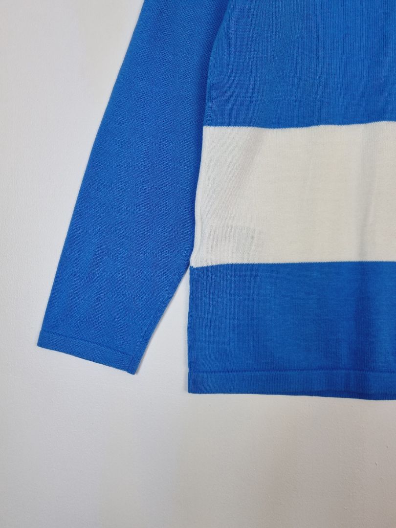 Marble Blue White Striped Fine Knit Jumper - Size 14