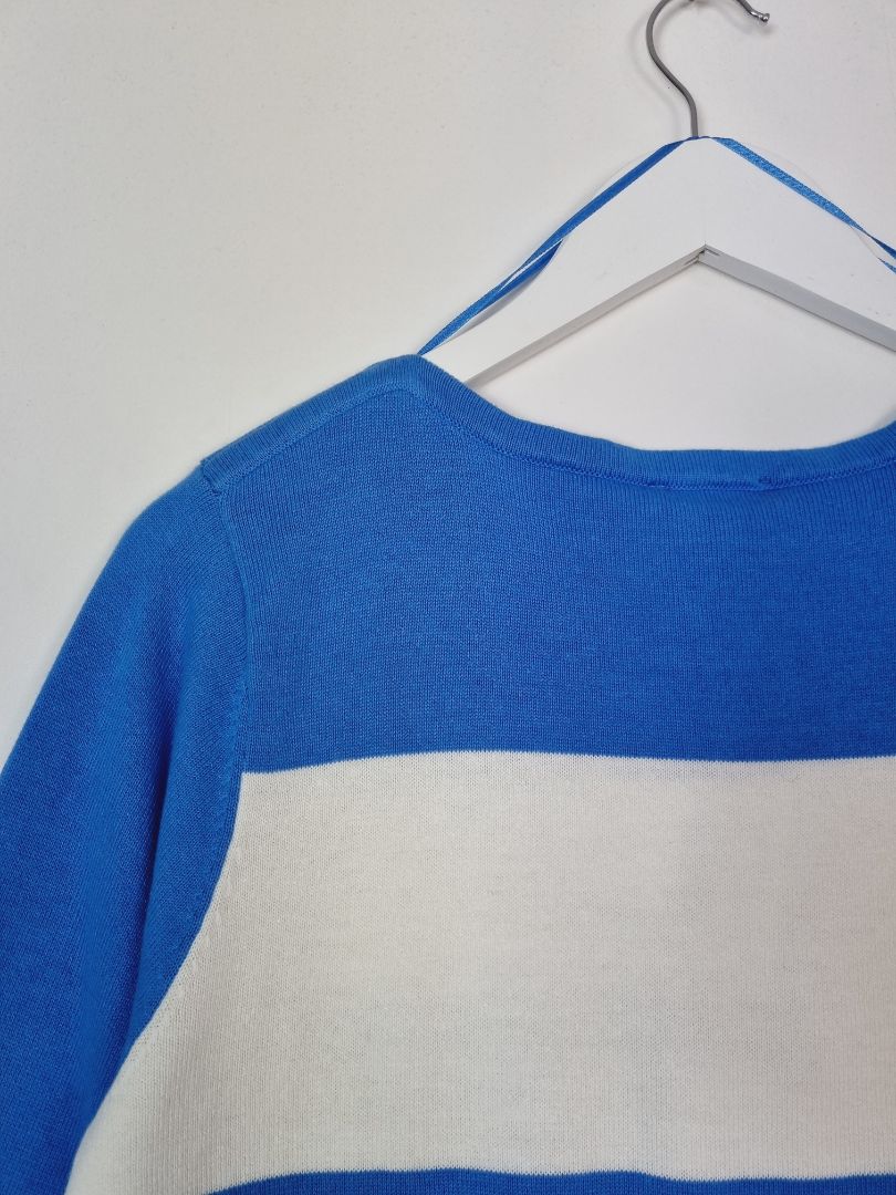 Marble Blue White Striped Fine Knit Jumper - Size 14