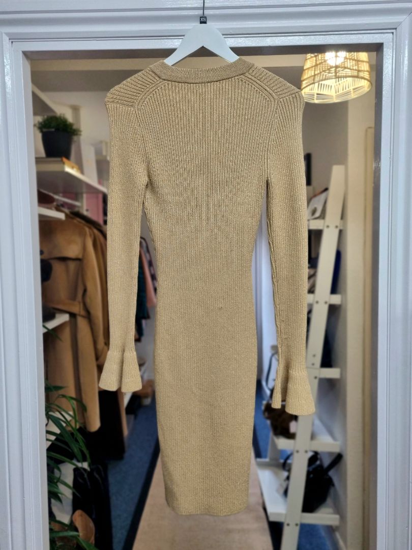 Michael Kors Gold Ribbed Jumper Dress - Size XS