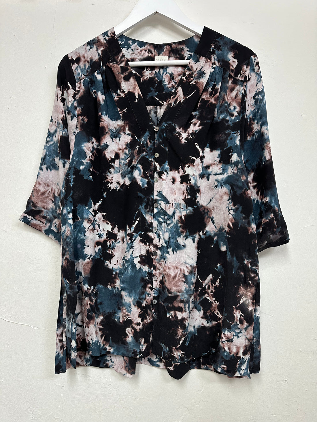 Poetry Navy Mix Abstract Print Silk Relaxed Blouse - Size 14