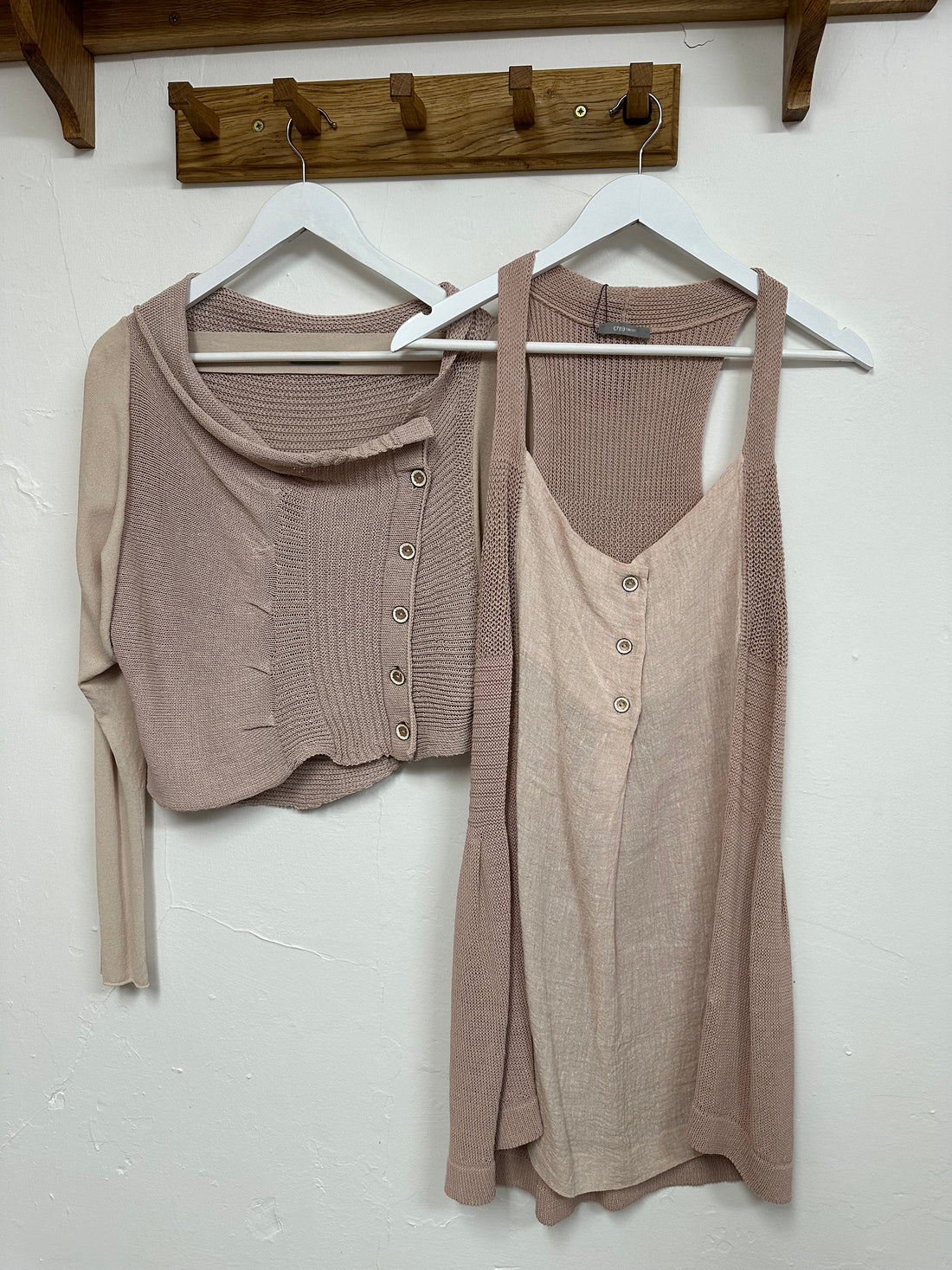 Crea Concept Pale Pink Linen Blend Knit Cardigan & Top - Size 10