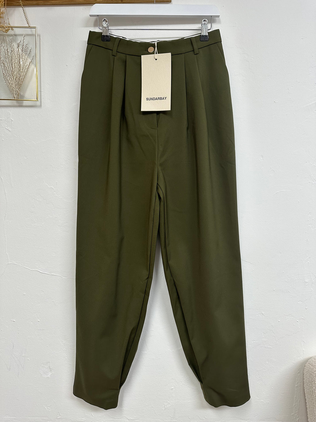 Sundarbay Khaki Green Tapered High Waisted Trousers - Size 10