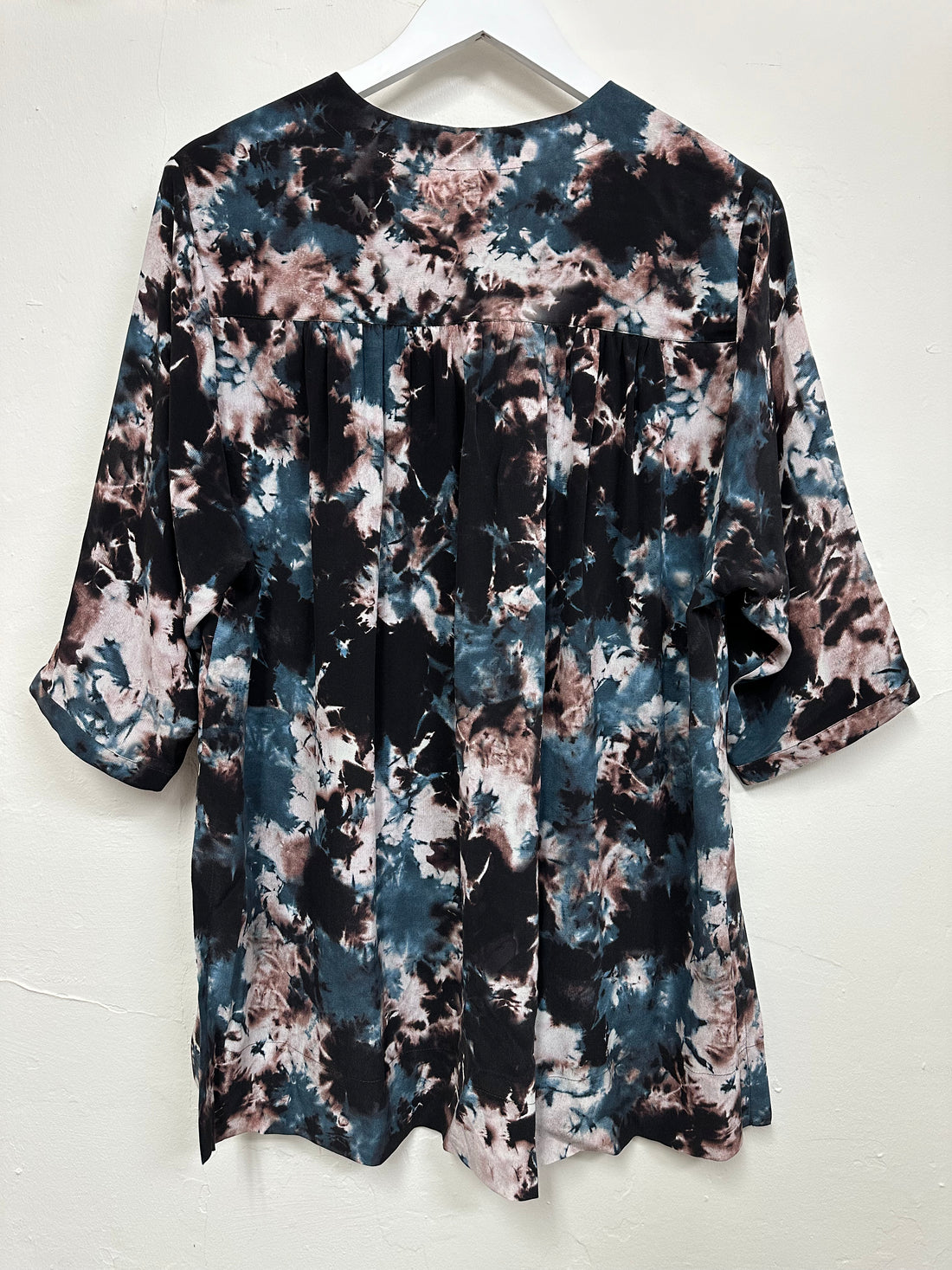 Poetry Navy Mix Abstract Print Silk Relaxed Blouse - Size 14