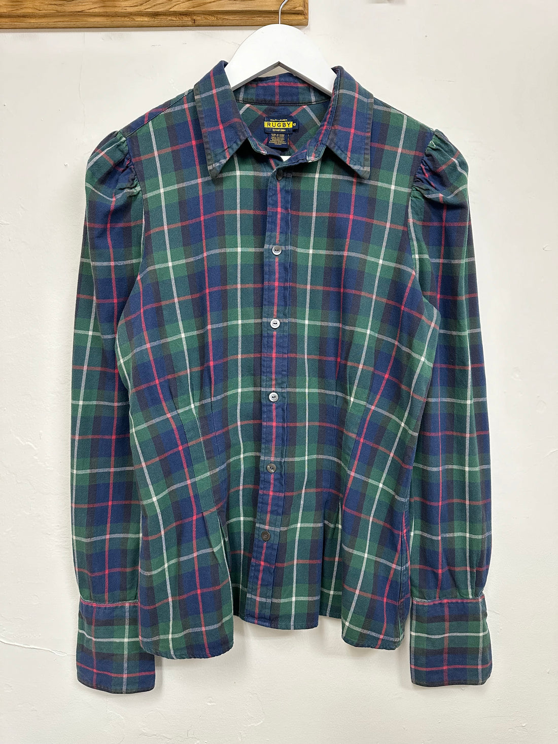 Ralph Lauren Green Blue Rugby Checked Flannel Blouse - Size 10