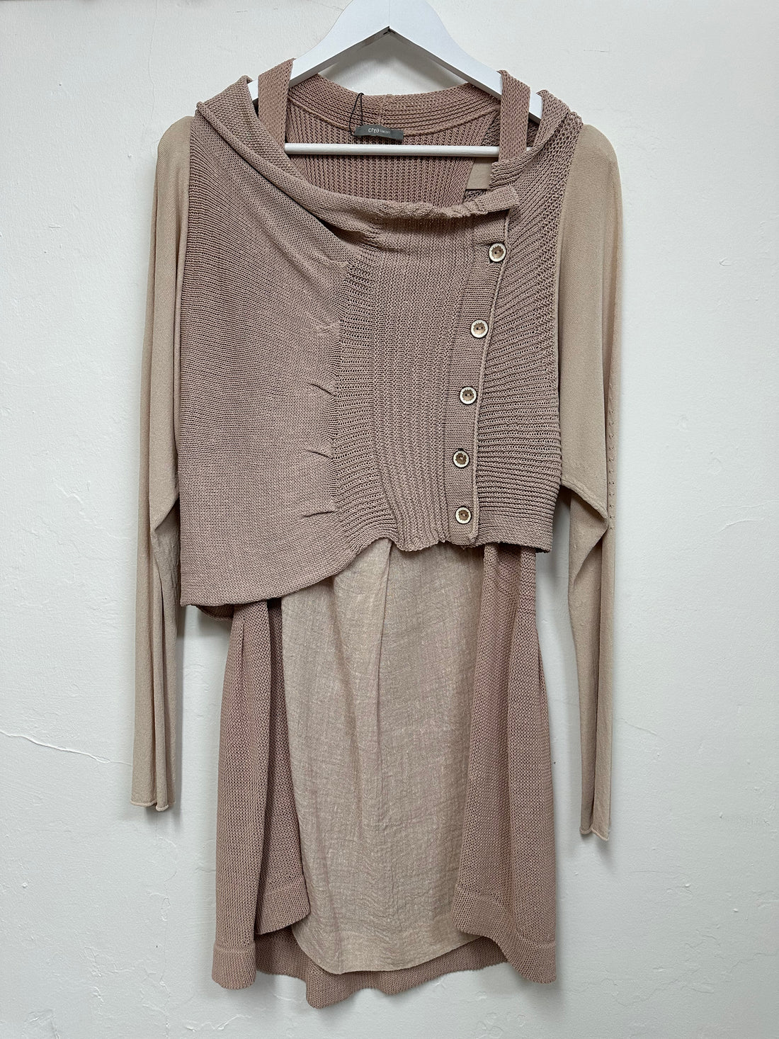 Crea Concept Pale Pink Linen Blend Knit Cardigan & Top - Size 10