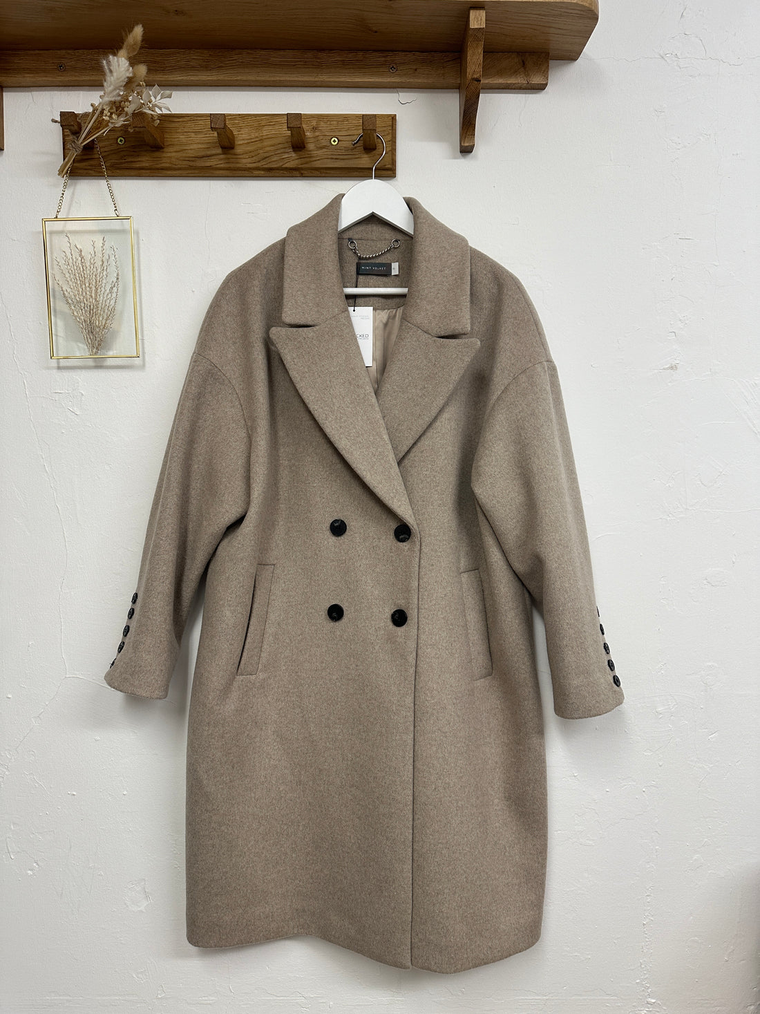 Mint Velvet Beige Double Breasted Coat - Size XL