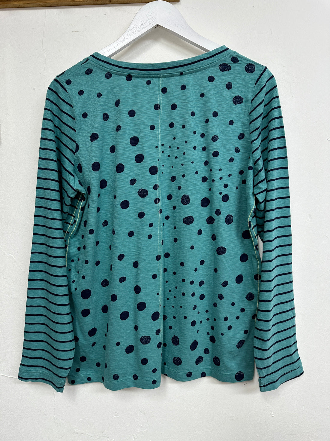 White Stuff Teal Cotton Spotty Striped Top - Size 14