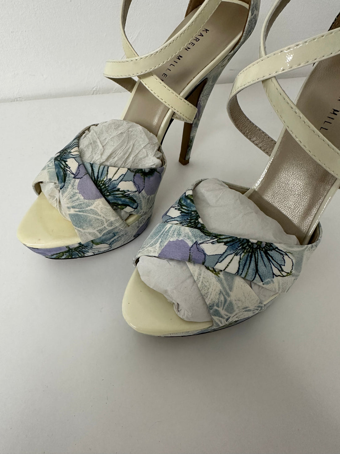 Karen Millen Blue Floral Platform Sandal Heels - Size 5