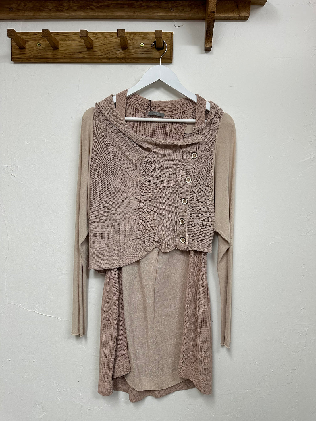 Crea Concept Pale Pink Linen Blend Knit Cardigan & Top - Size 10