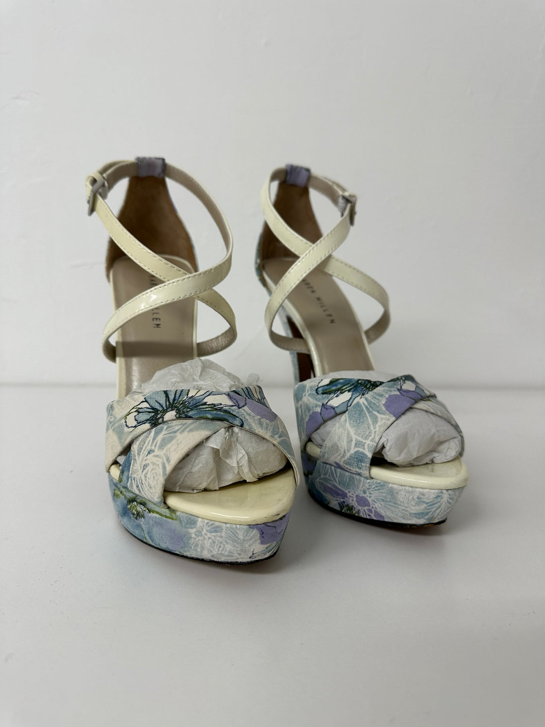 Karen Millen Blue Floral Platform Sandal Heels - Size 5