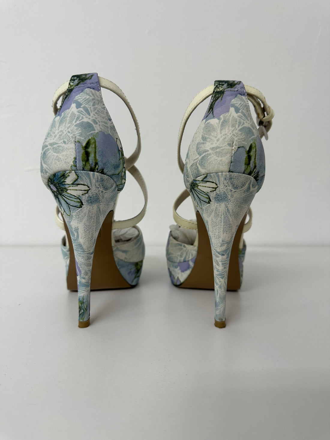 Karen Millen Blue Floral Platform Sandal Heels - Size 5