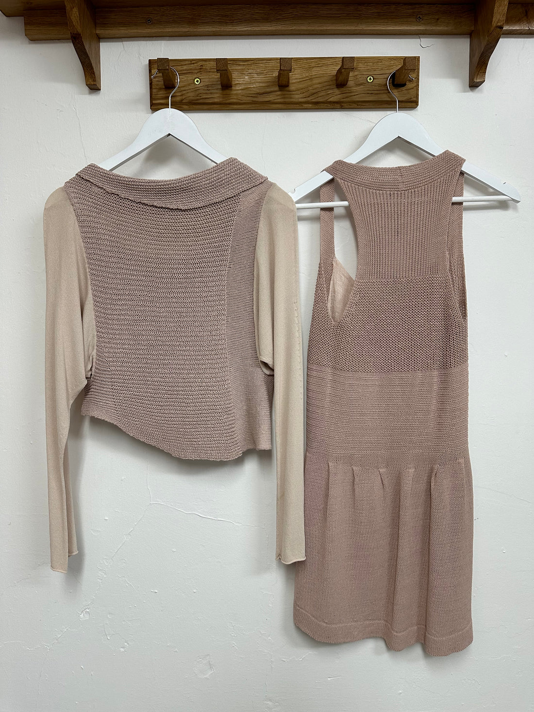 Crea Concept Pale Pink Linen Blend Knit Cardigan & Top - Size 10