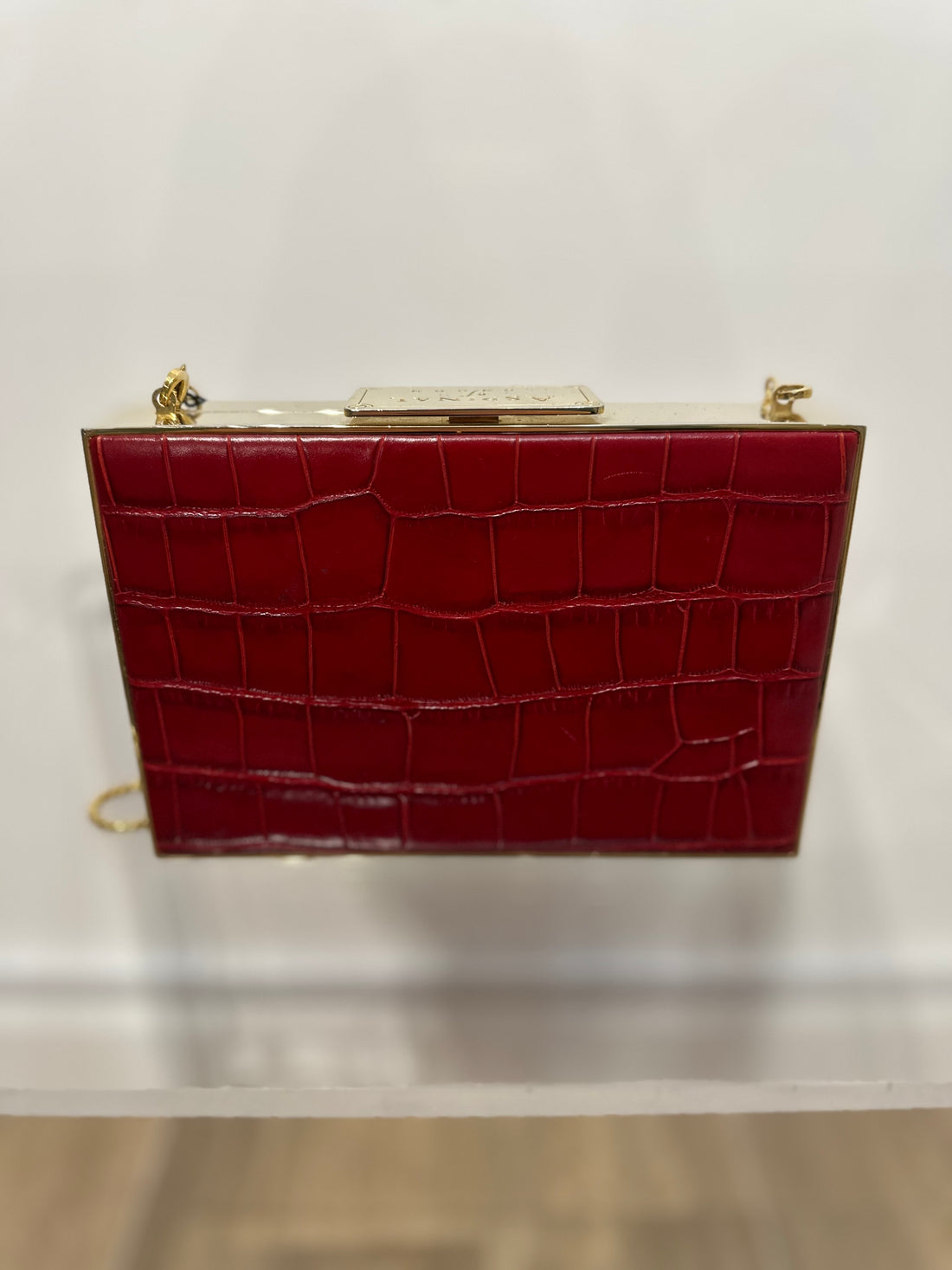 Aspinal of London Red Croc Print Leather Box Bag Inc Dust Bag Gold Hardware