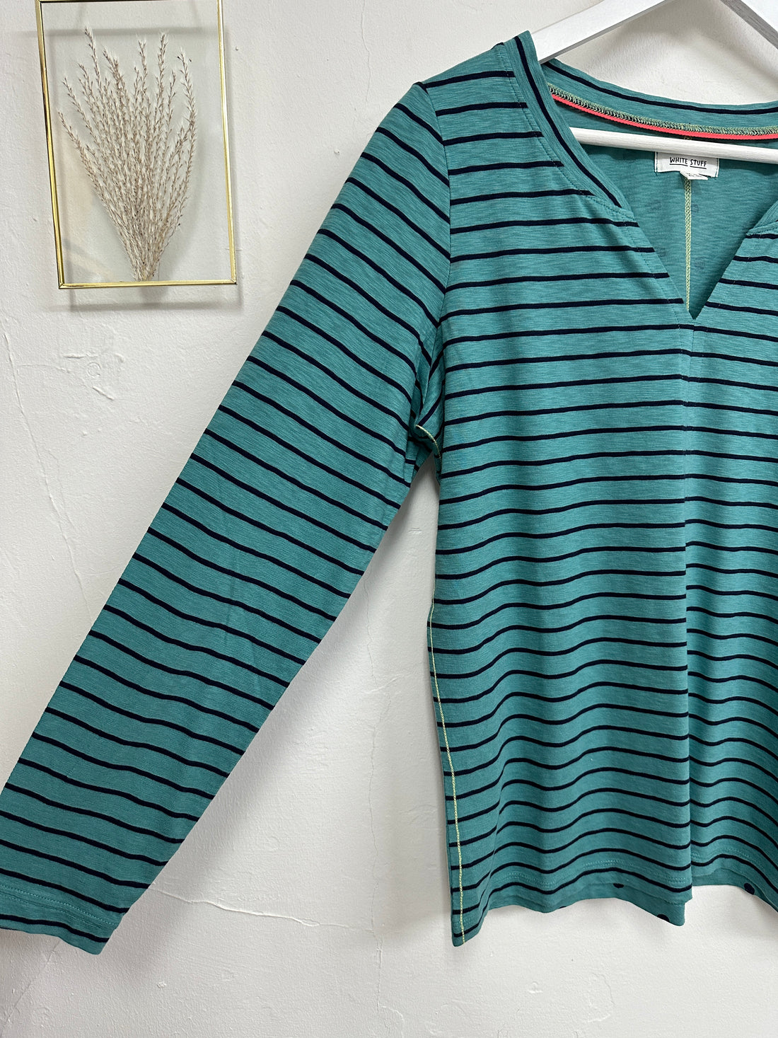 White Stuff Teal Cotton Spotty Striped Top - Size 14