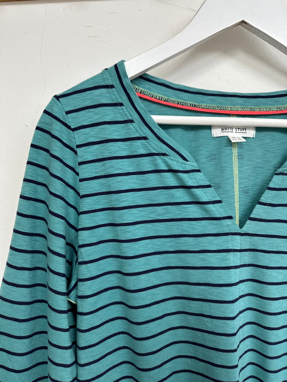 White Stuff Teal Cotton Spotty Striped Top - Size 14