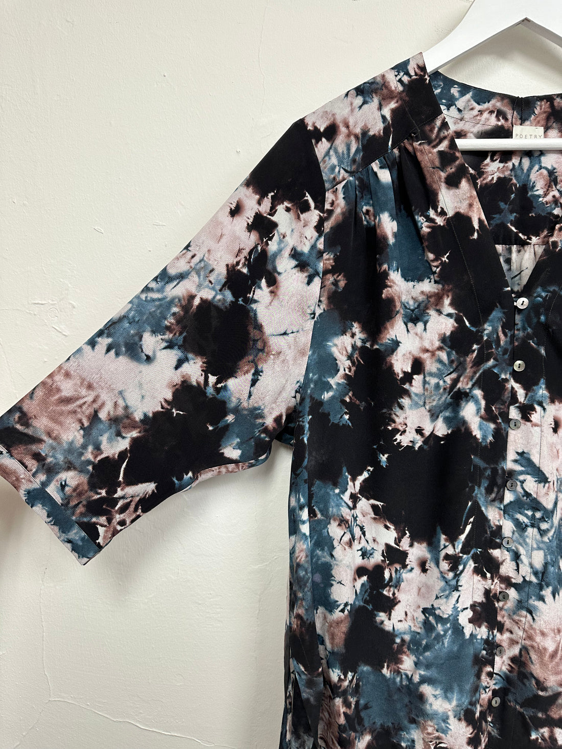 Poetry Navy Mix Abstract Print Silk Relaxed Blouse - Size 14