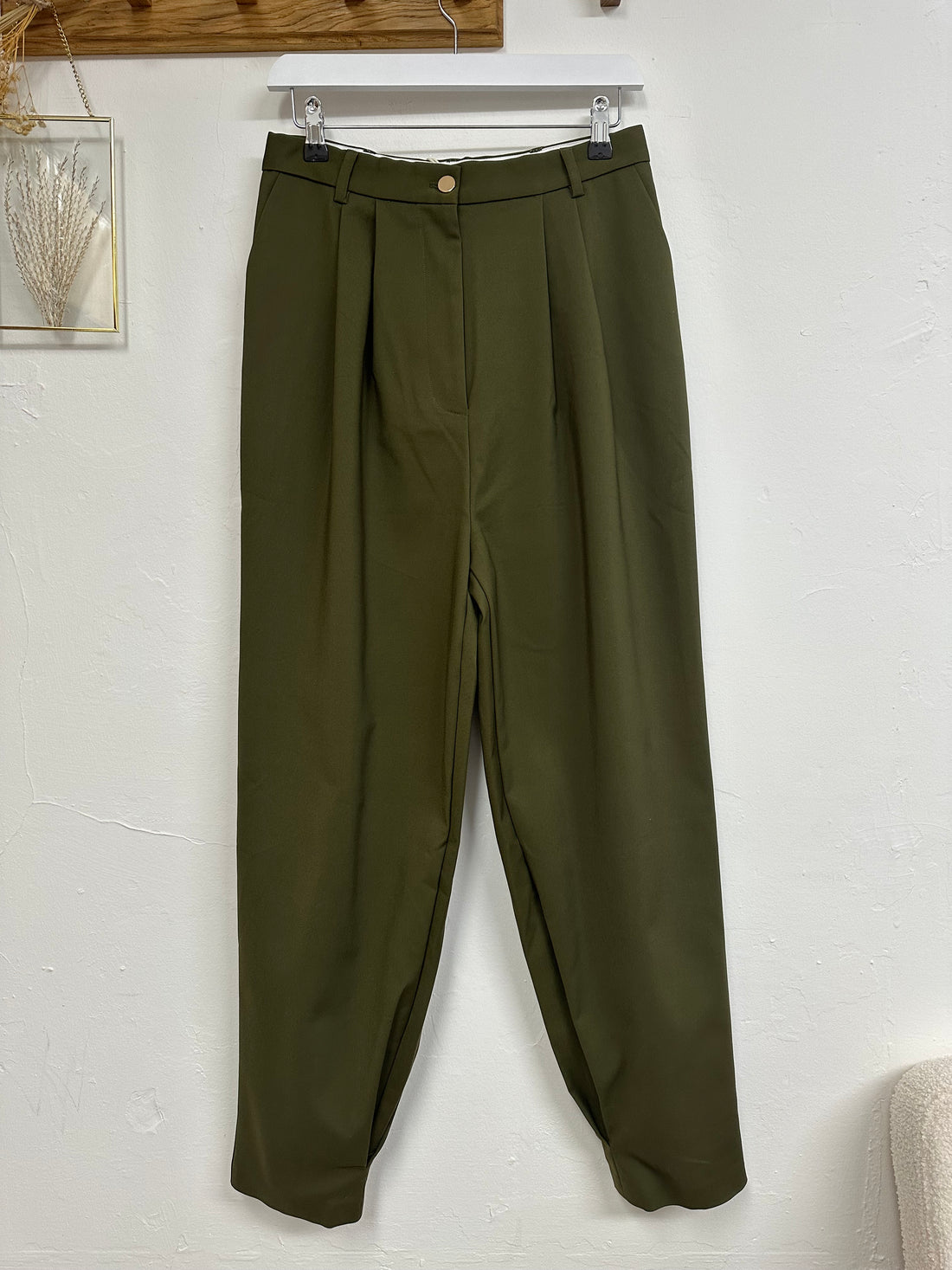 Sundarbay Khaki Green Tapered High Waisted Trousers - Size 10