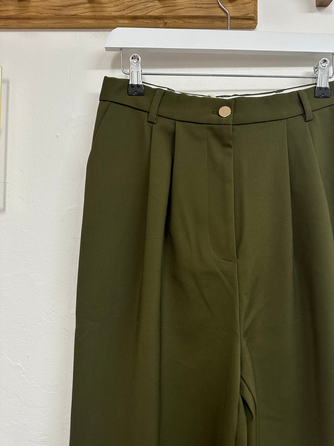 Sundarbay Khaki Green Tapered High Waisted Trousers - Size 10