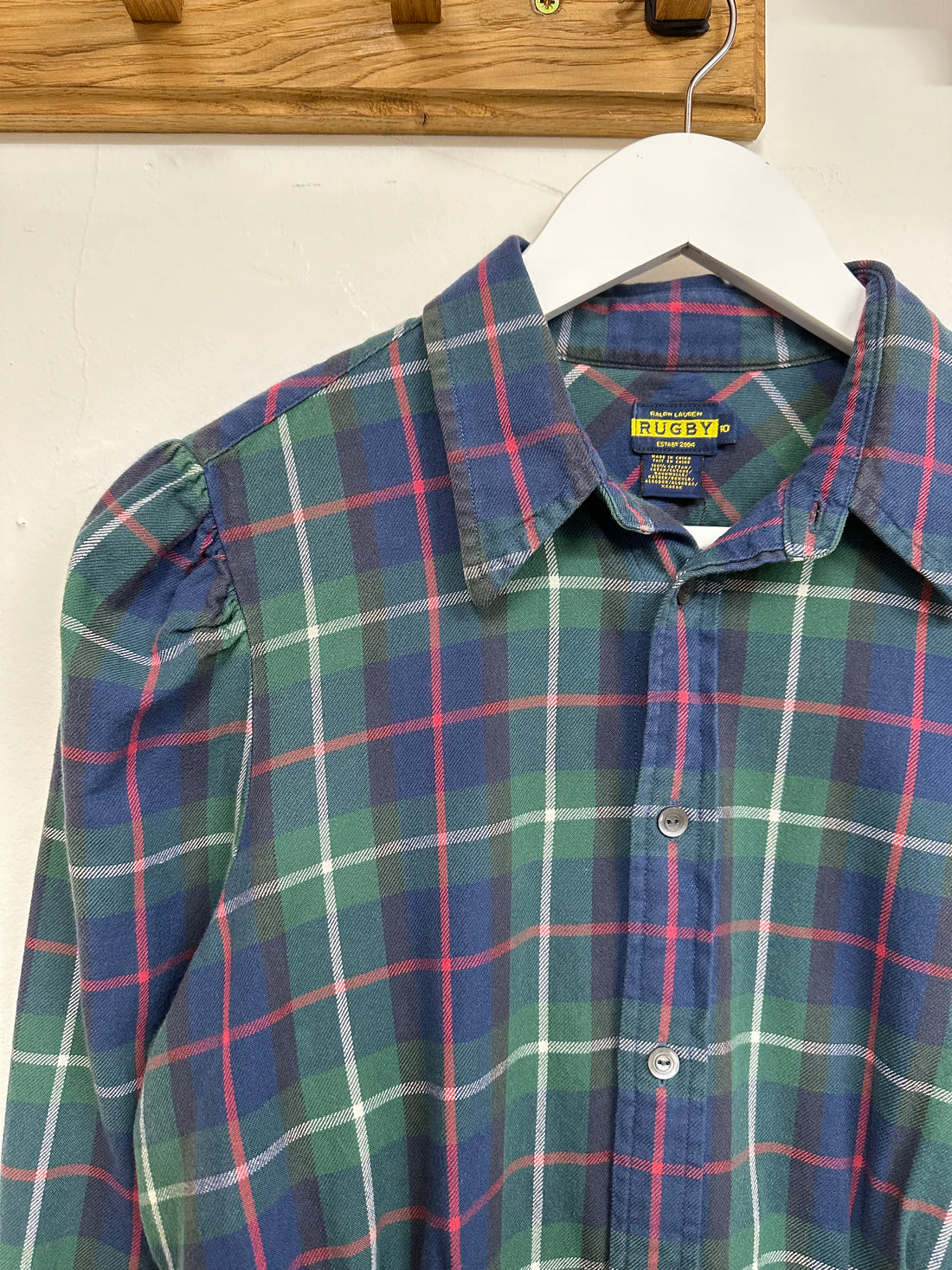 Ralph Lauren Green Blue Rugby Checked Flannel Blouse - Size 10