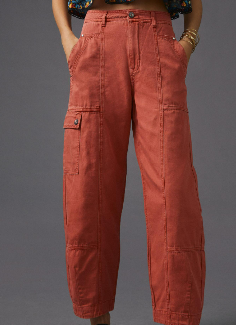 Anthropologie Rust Orange Barrel Leg Pants - Size 10-12