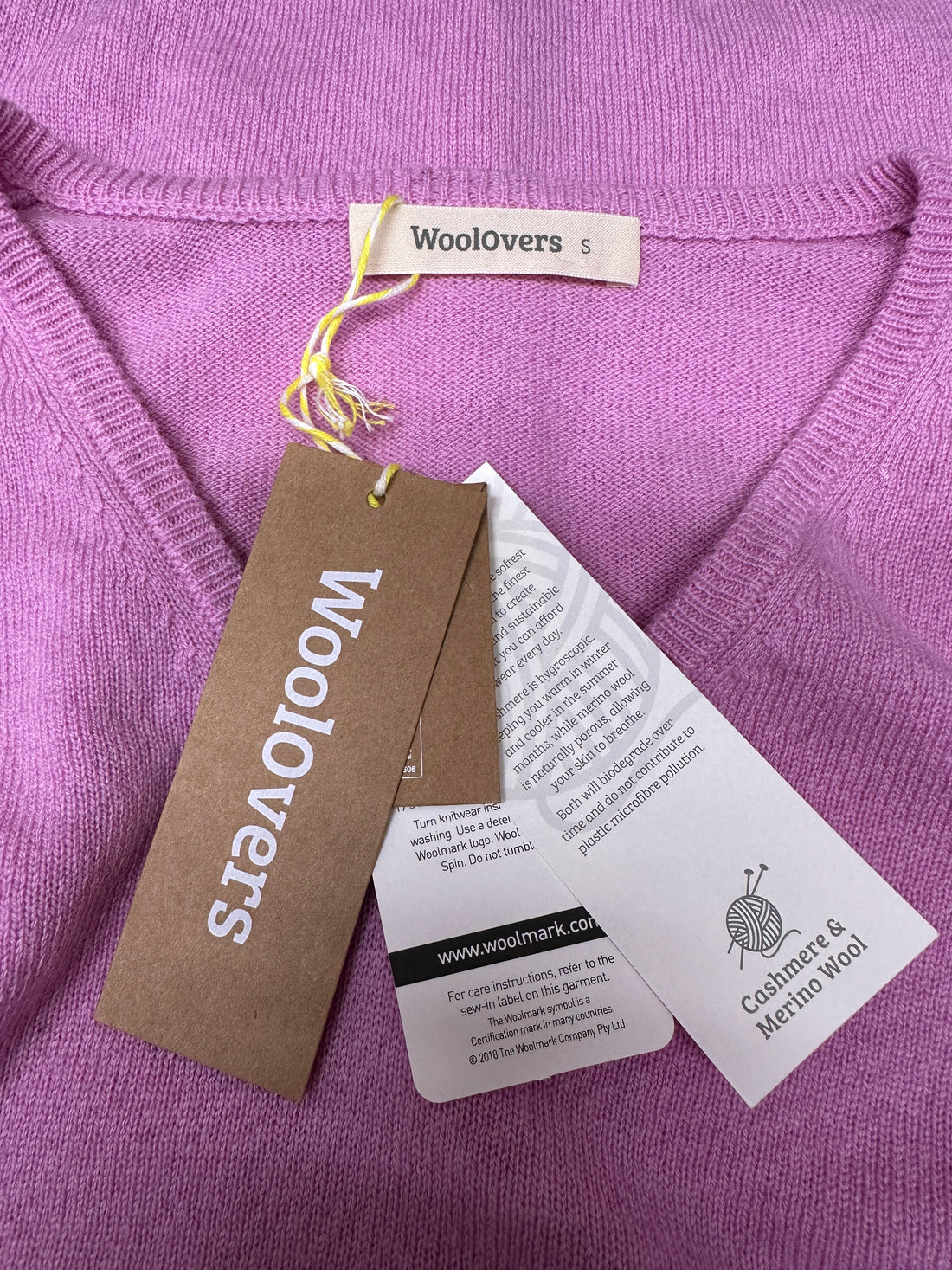 Woolovers Pink Merino & Cashmere Blend Jumper - Size S