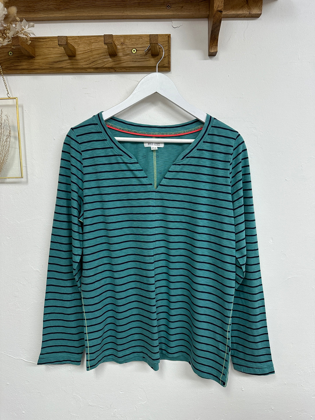 White Stuff Teal Cotton Spotty Striped Top - Size 14