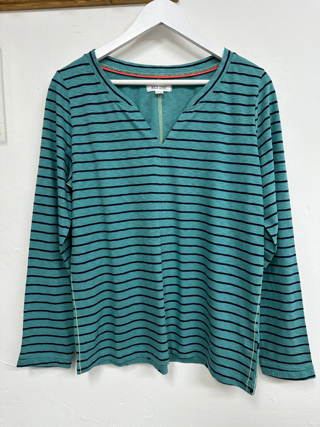 White Stuff Teal Cotton Spotty Striped Top - Size 14