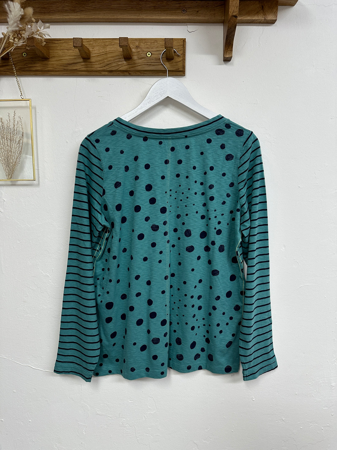 White Stuff Teal Cotton Spotty Striped Top - Size 14