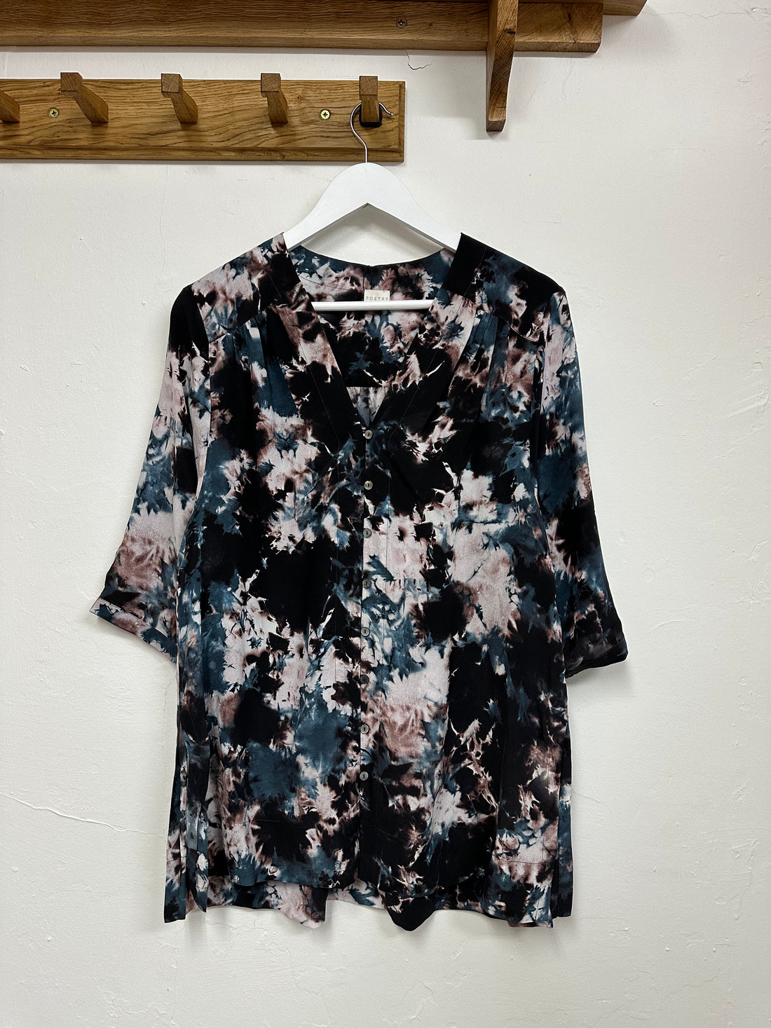 Poetry Navy Mix Abstract Print Silk Relaxed Blouse - Size 14