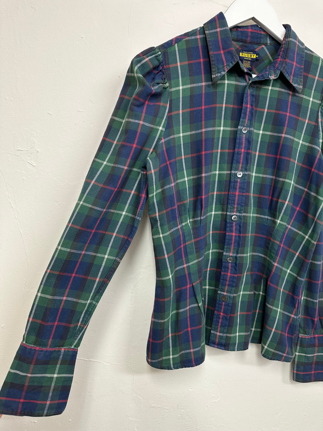 Ralph Lauren Green Blue Rugby Checked Flannel Blouse - Size 10