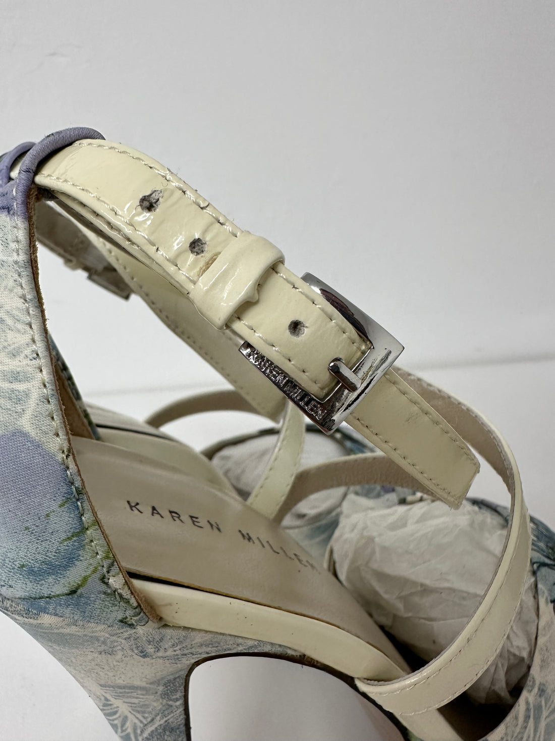 Karen Millen Blue Floral Platform Sandal Heels - Size 5