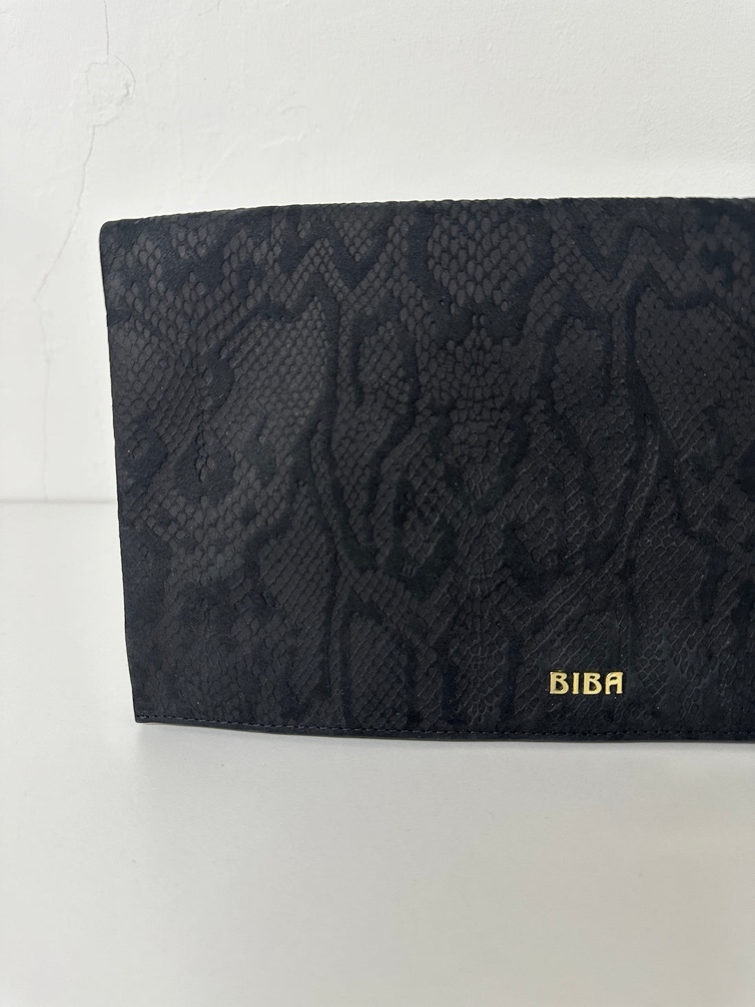 Biba Black Leather Animal Print Envelope Clutch Bag